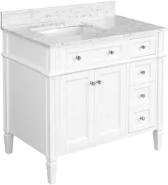 دستشویی حمام 36 اینچ هایلی (کارارا / سفید): شامل کابینت سفید با پیشخوان مرمر معتبر ایتالیایی Carrara و سینک ظرفشویی سفالی سفید