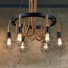 چراغ سقفی صنعتی لوستر طناب Rustic