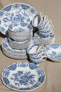 ظروف چینی پرنعمت آبی و سفید Ridgway Windsor ، ست ظروف غذاخوری مخصوص 8 عدد