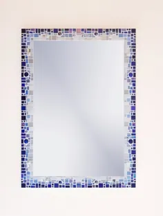 آینه دیواری موزاییکی در رنگ سفید سفید و نقره ای 70x50 سانتی متر بزرگ |  اتسی