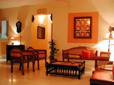 اتاق نشیمن هندی با مبلمان چوبی سنتی