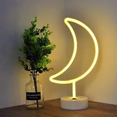 تابلوهای نئونی شکل Fiee Moon ، چراغ های تزئینی دیوار ایمنی LED چراغ های میز نئون چراغ میز شب با باتری / USB برای هدیه بچه ها ، اتاق کودک ، عروسی (ماه سفید گرم)