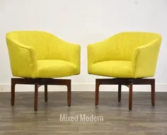 صندلی های صندلی مجلسی چرخان زرد Jens Risom - یک جفت توسط mixedmodern1 از Mixed Modern of Nashua، NH |  اتاق زیر شیروانی