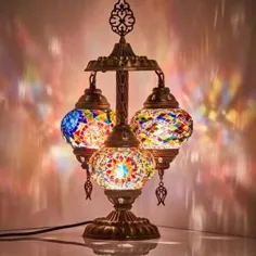 لامپ میز موزاییکی ترکی مراکشی 3 Globes Bohemian Bedside |  اتسی
