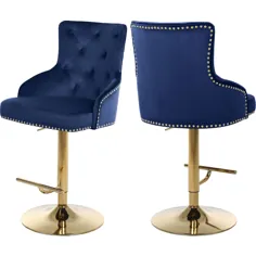 مبلمان Meridian 713Navy Claude قابل تنظیم صندلی میله ای طلای مخملی آبی تیره