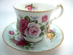 فنجان چای آبی پاراگون و بشقاب فنجان و نعلبکی چای گل |  اتسی