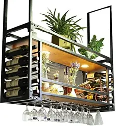 آویز سقفی دیواری Alqn Wine |  دارنده شیشه معلق نوشیدنی فلزی چوب |  قفسه آویز دارنده بطری نوشیدنی مکعب |  لوازم تزئینی نوار آشپزخانه خانگی ، 120 × 30 × 55 سانتی متر