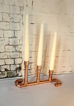 جا شمعی مسی برای 3 شمع مخروطی مورد خانگی |  اتسی
