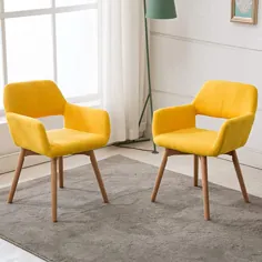 مبلمان لانسن (مجموعه ای از 2) اتاق نشیمن مدرن اتاق نشیمن لهجه صندلی های بازو مهمان با پای چوب جامد (زرد)