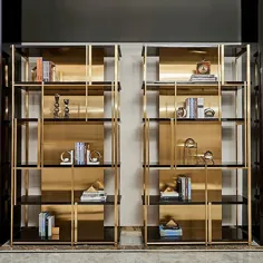قفسه های ایستاده قفسه کتاب مدرن در فلز طلایی برای مطالعه
