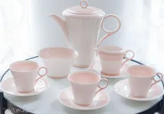 فنجان و بشقاب شکلات قهوه Shelley Faded Pink Art Deco Regent |  اتسی