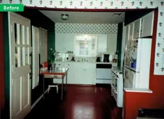 بازسازی آشپزخانه یکپارچهسازی با سیستمعامل مری با کابینت های ساده درب سفید اسلب شروع می شود - سپس او چیزها را با رنگ آمیزی می کند -