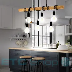 LED Esstisch Decken Hänge Lampe 6-flammig Holz Balken Design Pendel Leuchte |  eBay