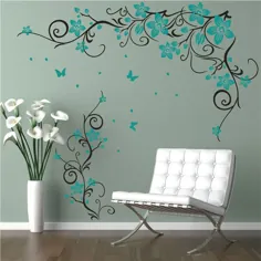 10.99 دلار آمریکا | J16 Butterfly Vine Flower kelebek Vinyl Wall Art Stickers Wall Decals for Kids Room اتاق نشیمن دکوراسیون اتاق خواب نقاشی دیواری | برچسب دیوار عکس برگردان | دیوار تزئینات مورال تزئینی - AliExpress