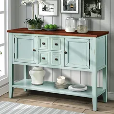 کابینت بوفه چوبی ، میز کناری و کنسول LUMISOL با دو کابینت و قفسه پایین ، به سبک مزرعه دار (آبی آنتیک)