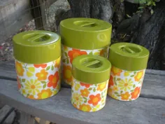 قوطی های مجموعه Vintage Retro Nesting Tins سبز زرد نارنجی |  اتسی