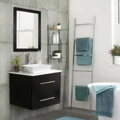 Decor Living Berto 24 in W W 19 in. D Floity Vanity in Black with Vanity Top in White with White Basin and Mirror-EV326 - The Home Depot