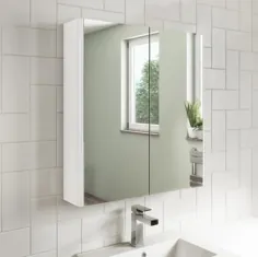 کابینت آینه دار دیواری 600 میلی متر براق سفید - اشفورد - حمام های بهتر
