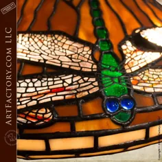 لامپ Dragonfly تیفانی: چراغ رومیزی شیشه ای رنگی دست ساز