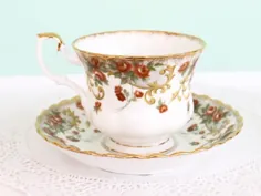 جام و بشقاب چای Royal Albert Tea Cup ، سری Sheraton "Belinda" ، Bone China England ، چای عالی ، هدیه عروسی