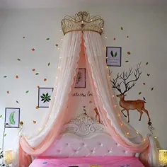 تاج تختخواب Wgreat Princess تاج ، توری پرده های توری گنبدی مش زیبا بازی چادر دخترانه دکوراسیون منزل F مناسب برای تخت 1.5 متر