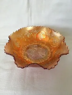 Vintage Fenton Iridescent Marigold Carnival Glass Foot Bowl Dragons & Lotus |  eBay