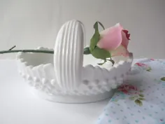 Vintage Fenton Milk Glass Hobnail Basket Cottage Basket | اتسی