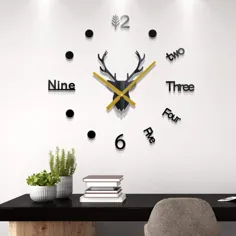 ساعت دیواری سه بعدی بزرگ ساعتهای آینه ای DIY Mirror Deer Head Stickers Art Decal اتاق نشیمن کوارتز سوزن Europe horloge دکوراسیون منزل - دیوارپوش ها - زندگی خانه خود