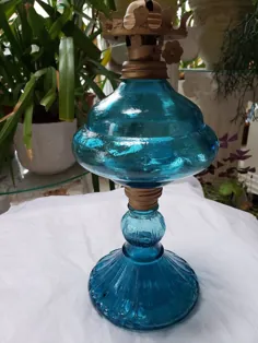 چراغ روغن Vintage Glass Aqua Glass ساخت هونگ کنگ |  اتسی