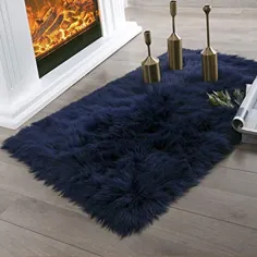 Ashler Faux Fur Navy Blue Rectangle فرش داخل سالن اتاق فوق العاده نرم کفی اتاق خواب اتاق نشیمن 2 3 3 پا