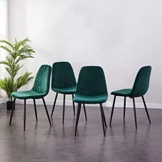 AINPECCA مجموعه ای از 4 صندلی ناهار خوری پارچه ای صندلی روتختی با پایه های فلزی خانه اتاق نشیمن (مخمل سبز ، 4)