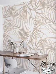 Goldene Palme abnehmbare Tapete ، Goldene Blätter ، Tropische Wand Dekor ، Moderne Wandkunst ، Minimalistischer Druck ، Palmblatt Wandkunst ، repositionierbare # 21