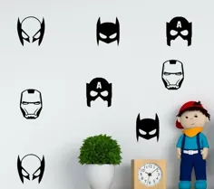 مجموعه برچسب های دیوار برگردان مخلوط Superhero الگوی دیوار |  اتسی
