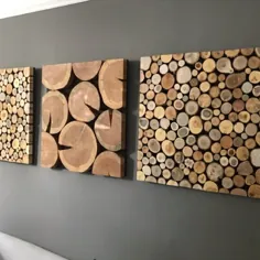 Holz-Wand-Kunst-Set von 2 Pfannen ، Baum runde Dekor ، Baum Scheibe Wandkunst ، مدرن Holz Kunstwerk