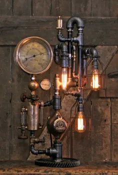 Steampunk Industrial / Steam Gauge Lamp / New York / Oiler / Lamp # 2870