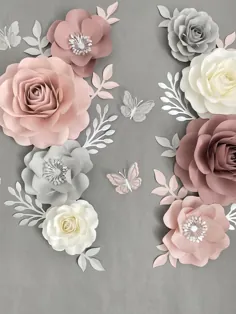ست گل کاغذی |  گلهای مهد کودک رز گرد و غبار |  تزیین دیواری گل کاغذی مهد کودک |  گل دیواری |  گل های مهد کودک دختر بچه