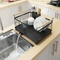 ظرفشویی ظرفشویی ظرفشویی استیل ضد زنگ قفسه ظرفشویی ظرف قفسه رک آشپزخانه قفسه ذخیره سازی قفسه نگهدارنده قفسه تخلیه قفسه - دو لایه / سیاه