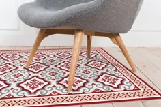 فرش فرش قرمز و خاکستری فرش وینیل فرش با کاشی و |  اتسی