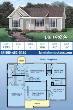 طرح کارآمد منزل 3 خوابه # 45234 در مجموعه طرح های خانه کوچک طرح های خانه خانوادگی