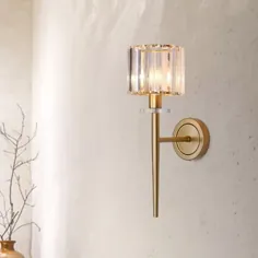 کریستال بلوک طلای دیواری استوانه ای 1 نور چراغ دیواری ساده با بازوی مداد آهنی - چراغ های دیواری طلایی 110 ولت 120 ولت
