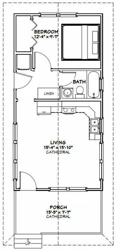 16x32 Tiny House - 511 فوت مربع - PDF طبقه طرح - مدل 2F