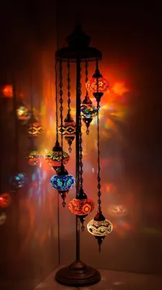 موزاییک شیشه ای مراکشی ترکیبی چند لامپ چراغ طبقه تیفانی 7 کره بزرگ