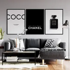 مجموعه چاپ Chanel از 3 بار چاپ دیجیتال قابل چاپ سیاه و سفید |  اتسی
