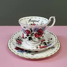 Royal Albert POPPY Floral AUGUST Flower Month Cabinet Tea Cup Saucer Trio |  eBay