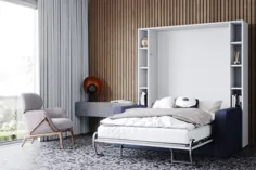 تختخواب مورفی با کاناپه و قفسه - اندازه ملکه - مبلمان قابل تغییر در مبل 3 تایی در دیوار مبلمان صرفه جویی در فضای بزرگ (تاشو عمودی)