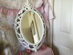 آینه Vintage نقاشی شده آینه سفید بیضی قدیمی Shabby Chic |  اتسی