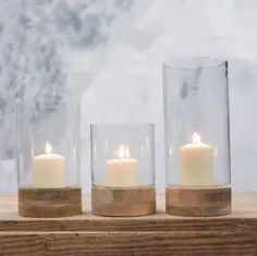 نگهدارنده شمع فانوس شیشه ای چوبی استوانه ای چوبی فانوس |  اتسی