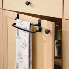 mDesign آشپزخانه روی کابینت حوله دو ظرف دیش - نگهدارنده حوله چای استیل مخصوص آشپزخانه - ریل حوله دوتایی برای آشپزخانه و حمام - مشکی مات