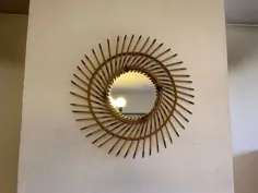 آینه گرد چوبی خیزران فرانسوی آینه آفتاب شکسته به سبک دهه 1960 |  اتسی
