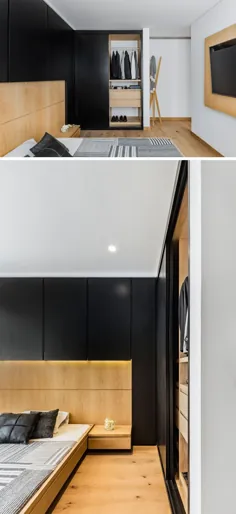 عناصر طراحی سیاه و چوبی در فضای داخلی این آپارتمان همیشه وجود دارند